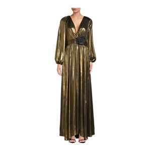 Ungaro Darya Metallic Gold Lame Balloon Sleeve Gown Size Medium